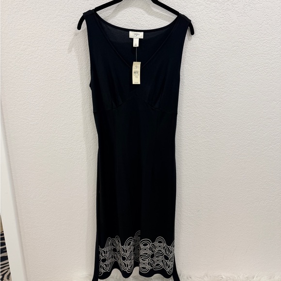LOFT Dresses & Skirts - LOFT Black Midi Dress with White embroidery